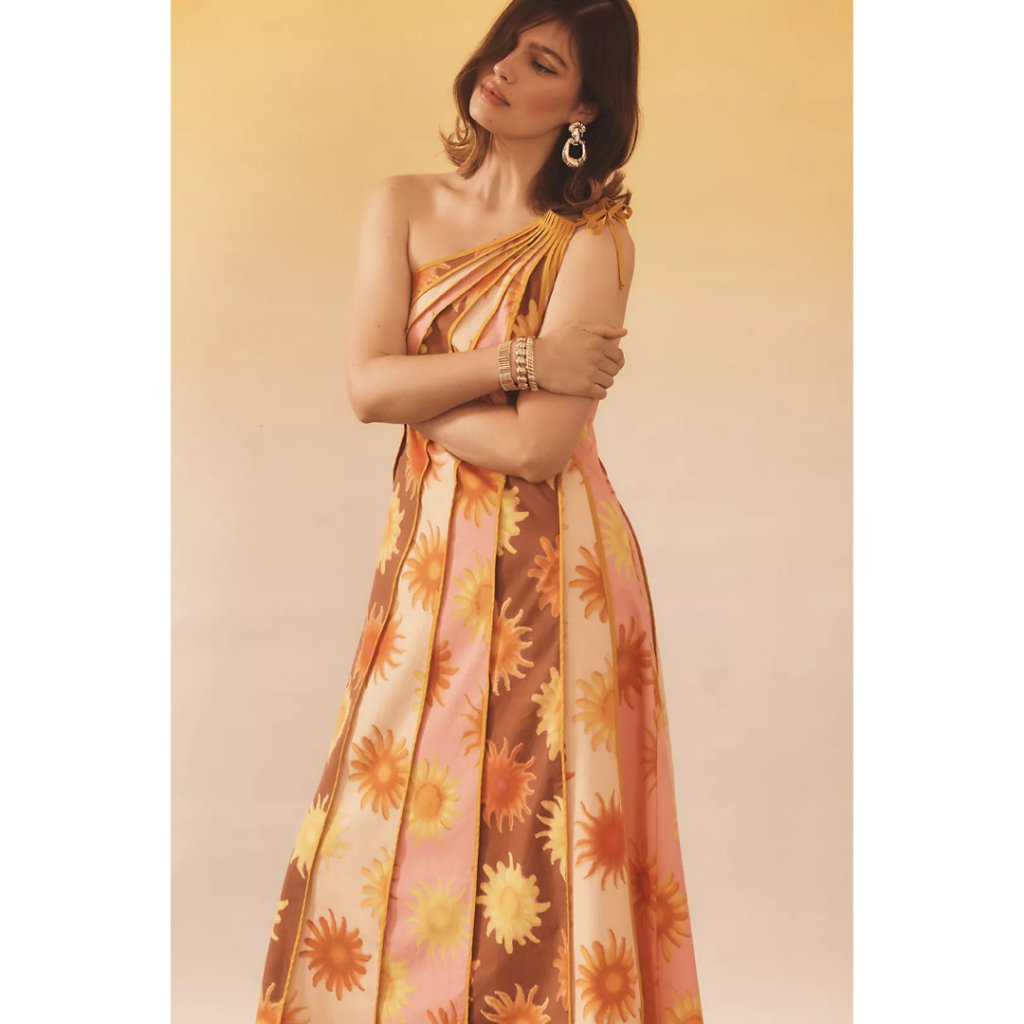 Farm Rio X Anthropologie One-Shoulder Seamed A-Line Dress Nwt